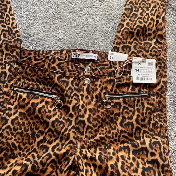 NWT Zara mid rise jeans pants cheetah print 2 mob wife - Picture 5 of 7
